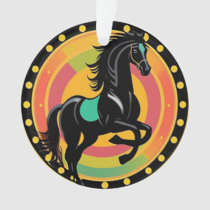 Stylized Illustration of a Black Horse Ornament