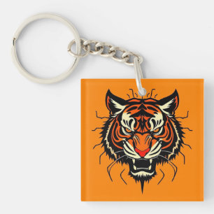 Stylized illustration of a tiger's head keychain