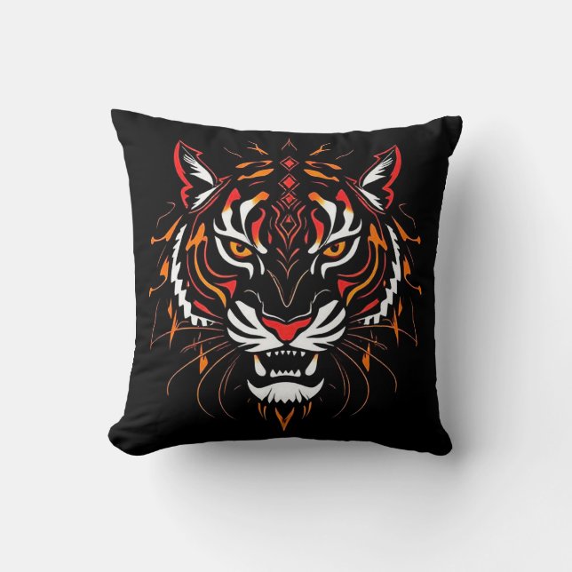Stylized illustration of a tiger's head throw pillow (Front)