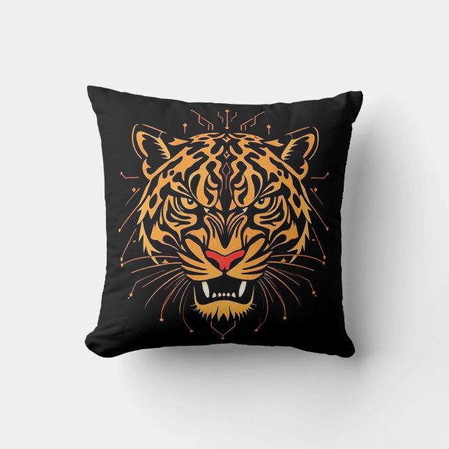Stylized illustration of a tiger's head, throw pillow (Front)