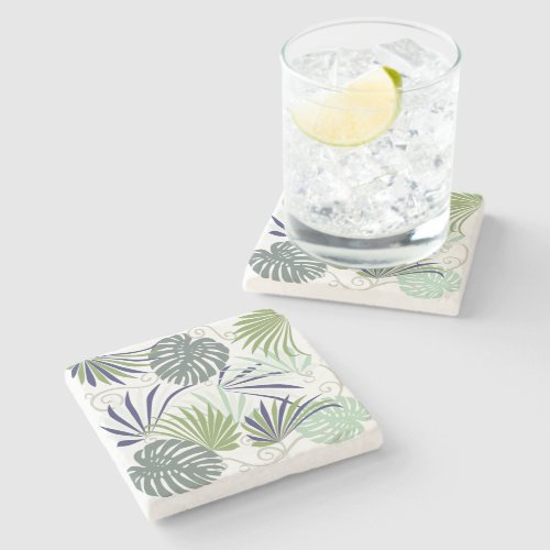 Stylized illustration of popular indoor plants stone coaster