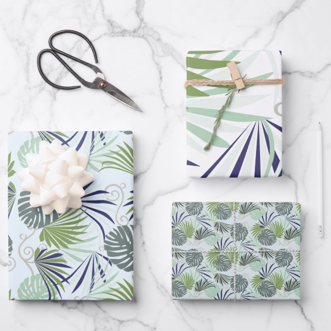 Stylized illustration of popular indoor plants wrapping paper sheets (Front)