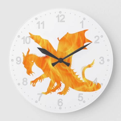 Stylized image of Dragon in flame Large Clock