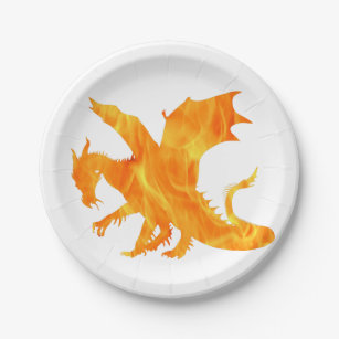 Stylized image of Dragon in flame Paper Plates