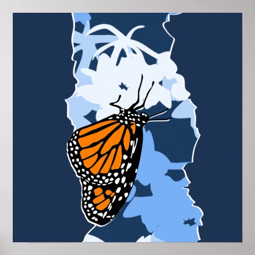 Stylized Insect Monarch Butterfly Orange  Blue Poster