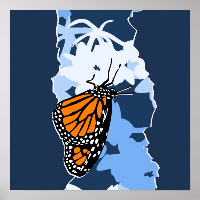 Stylized Insect Monarch Butterfly Orange & Blue Poster (Front)