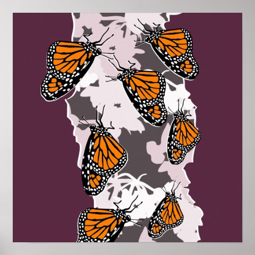 Stylized Insects Monarch Butterflies Orange Violet Poster