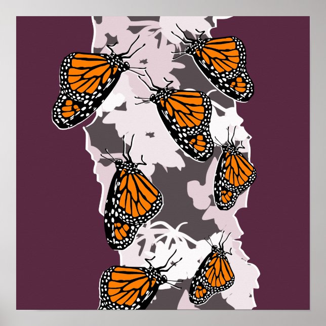 Stylized Insects Monarch Butterflies Orange Violet Poster (Front)