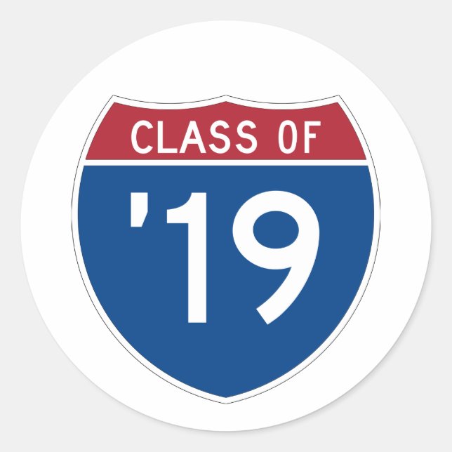 Stylized Interstate sign  Class of 2019 Classic Round Sticker (Front)