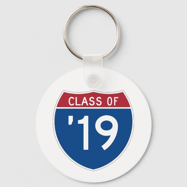 Stylized Interstate sign  Class of 2019 Keychain (Front)