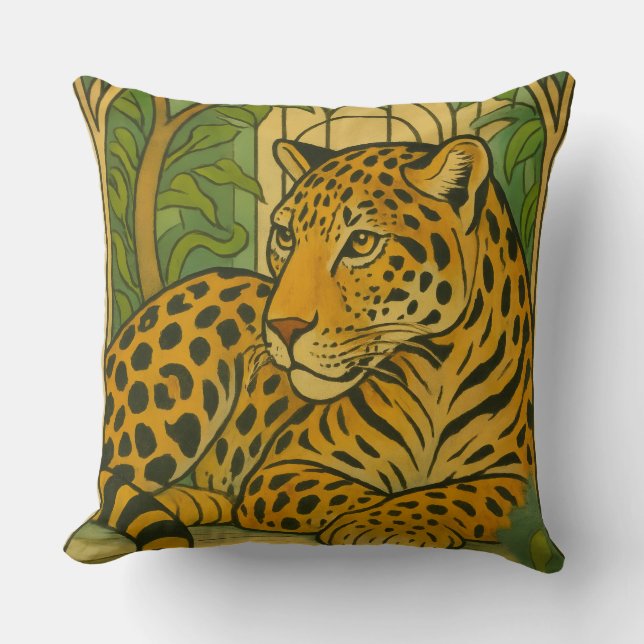 Stylized Jungle Elegance Throw Pillow (Front)