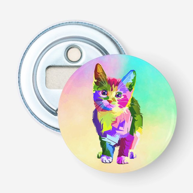 Stylized Kitten Prismatic Design-32345 Bottle Opener (Front)