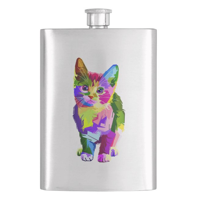 Stylized Kitten Prismatic Design-32345 Flask (Front)