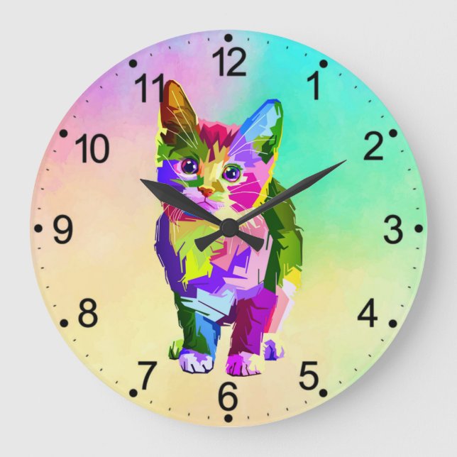Stylized Kitten Prismatic Design-32345 Large Clock (Front)