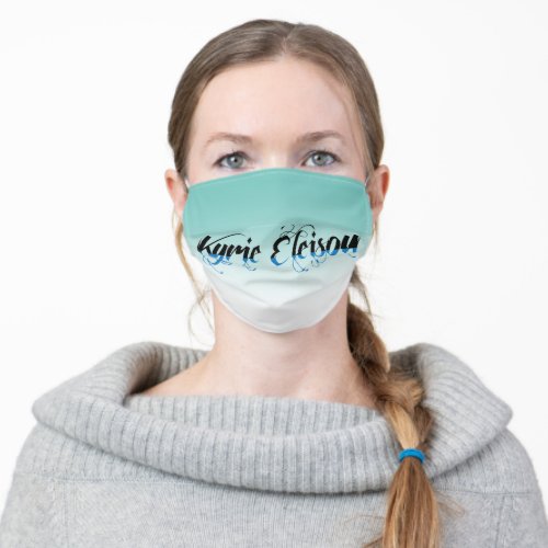 Stylized Kyrie Eleison Religious Phrase on Teal Adult Cloth Face Mask