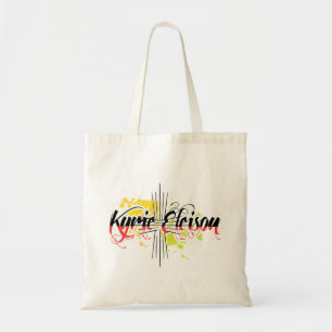 Stylized Kyrie Eleison Religious Phrase with Cross Tote Bag