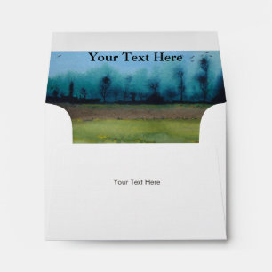 stylized landscape painting of woodland scenic envelope