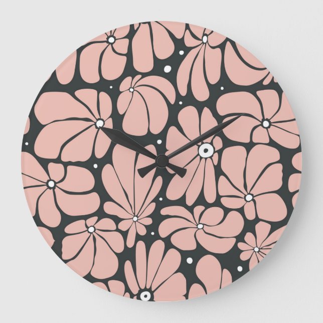 Stylized large blossoms, seamless floral pattern. clock (Front)