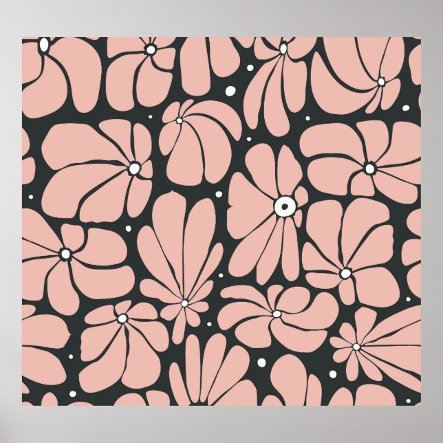 Stylized large blossoms, seamless floral pattern. poster (Front)