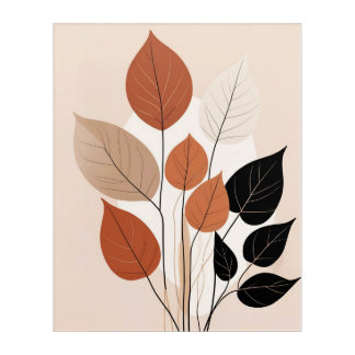 Stylized Leaf Art: Terracotta & Cream Botanical Po Acrylic Print