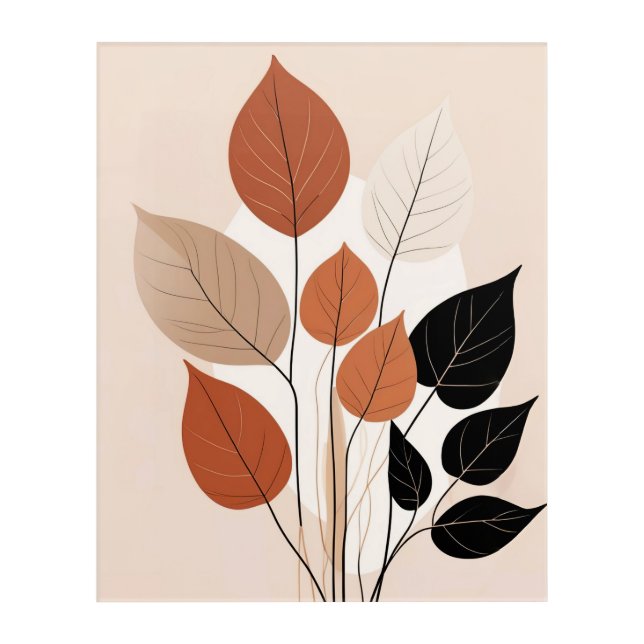 Stylized Leaf Art: Terracotta & Cream Botanical Po Acrylic Print (Front)