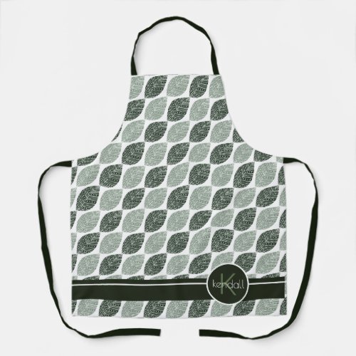 Stylized Leaf Pattern Monogram Green ID707 Apron