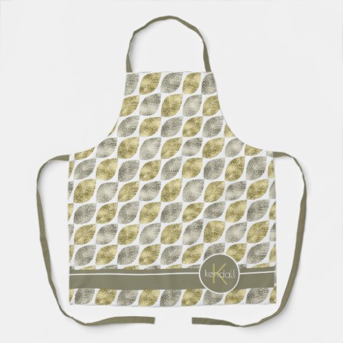 Stylized Leaf Pattern Monogram Large Gold ID707 Apron