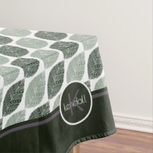 Stylized Leaf Pattern Monogram Large Green ID707 Tablecloth