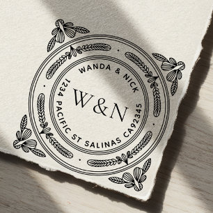 Stylized Leaf Wooden Return Address Stamp
