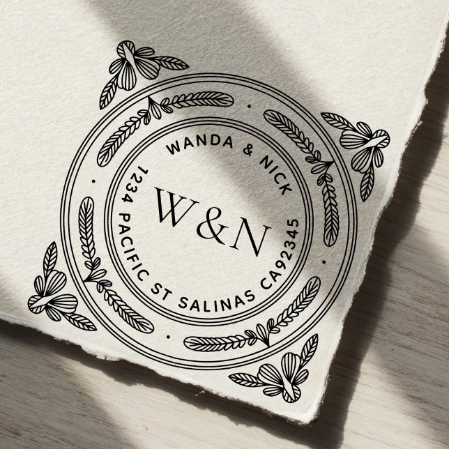 Stylized Leaf Wooden Return Address Stamp (Creator Uploaded)