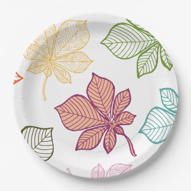 Stylized leaves 8 paper plates (Front)