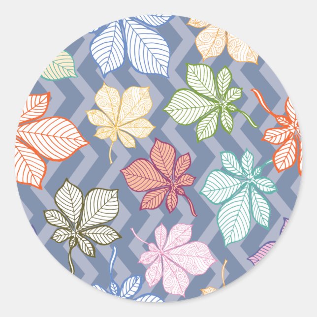 Stylized Leaves Classic Round Sticker (Front)