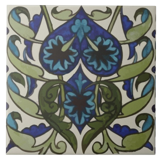 Stylized Leaves William De Morgan  Ceramic Tile (Front)
