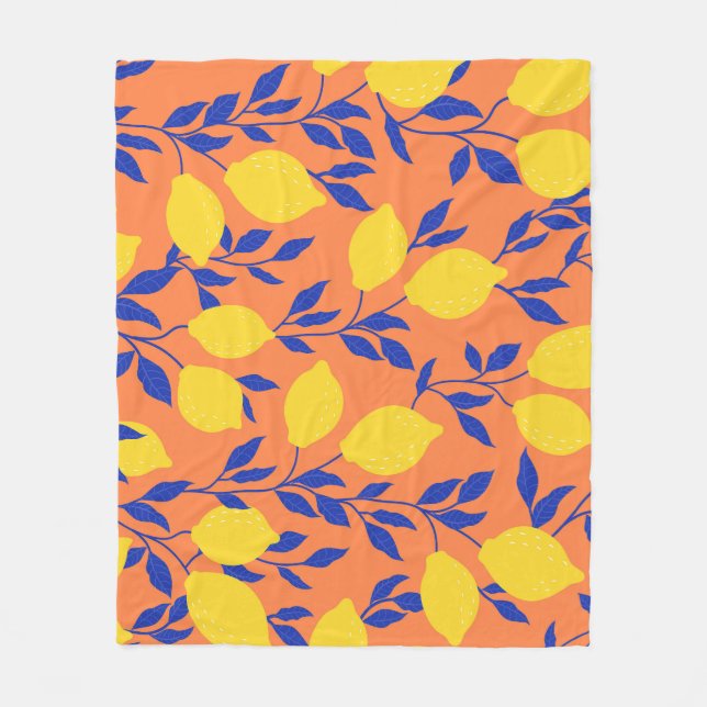Stylized Lemons Vintage Tropical Pattern Fleece Blanket (Front)