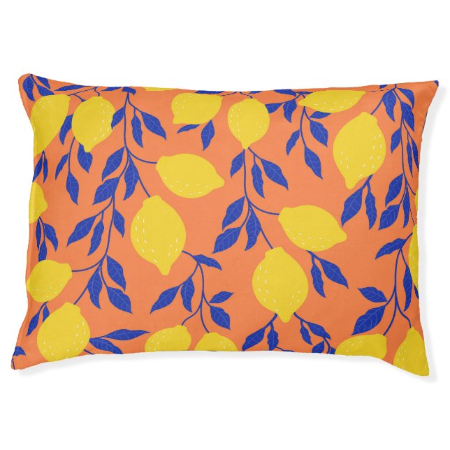 Stylized Lemons Vintage Tropical Pattern Pet Bed (Front)