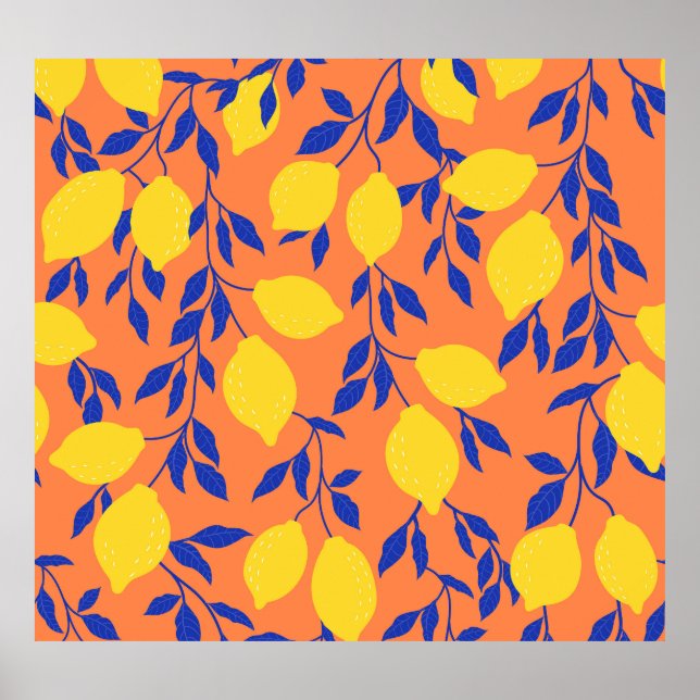 Stylized Lemons Vintage Tropical Pattern Poster (Front)