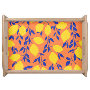 Stylized Lemons Vintage Tropical Pattern Serving Tray