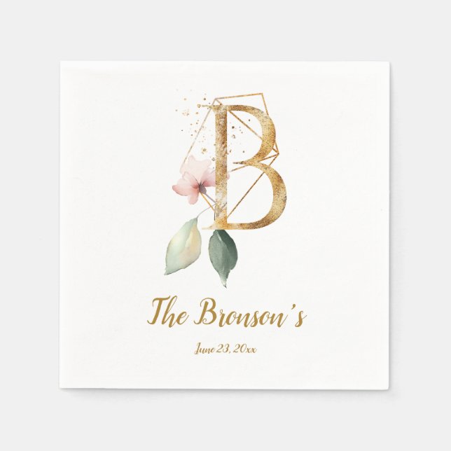 Stylized Letter B Floral Wedding Napkins (Front)