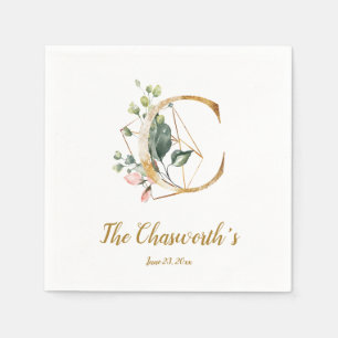 Stylized Letter C Floral Wedding Napkins