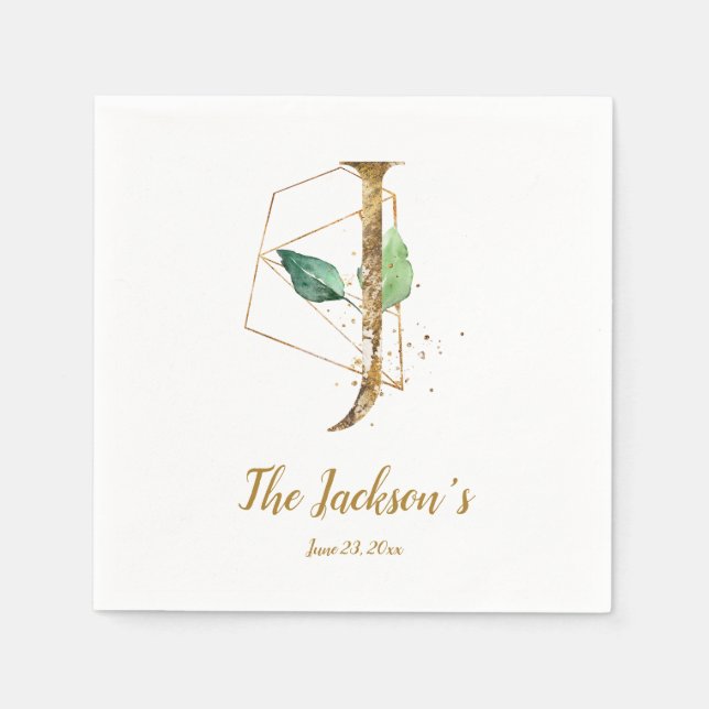 Stylized Letter J Floral Wedding Napkins (Front)