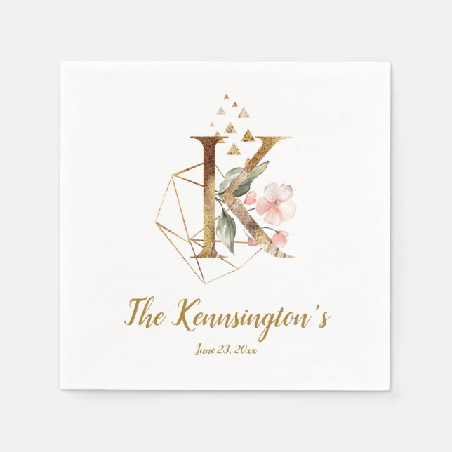 Stylized Letter K Floral Wedding Napkins (Front)