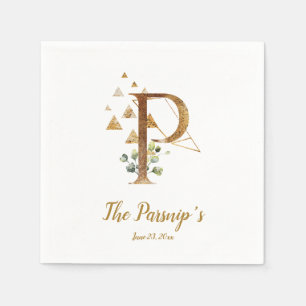 Stylized Letter P Floral Wedding Napkins