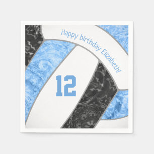 stylized light blue black girls volleyball sports napkins