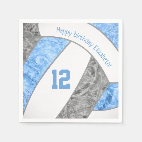 stylized light blue gray girls volleyball sports napkins