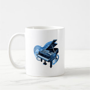 Stylized Line Art Blue Piano Coffee Mug