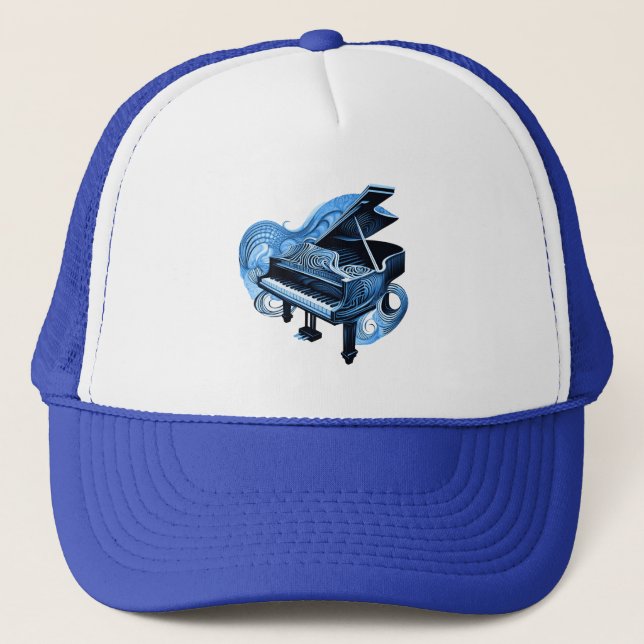 Stylized Line Art Blue Piano  Trucker Hat (Front)