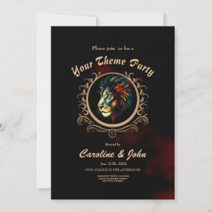 Stylized Lion Head Portrait in Mandala Frame Invitation