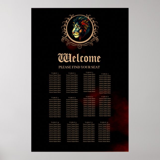 Stylized Lion Head Portrait in Mandala Frame  Poster (Front)