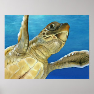 Stylized Loggerhead Sea Turtle Poster