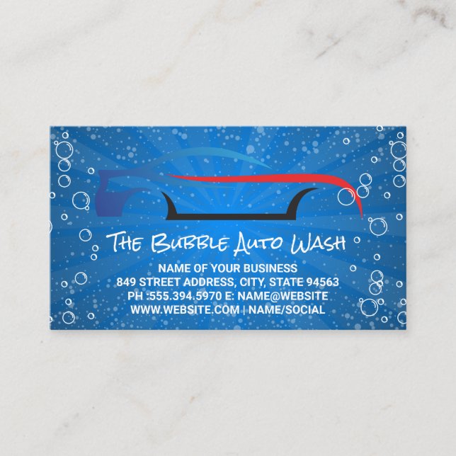 Stylized Logo Minimalist Car Logo | Bubbles  Business Card (Front)